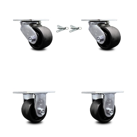 Service Caster 3.25 Inch Glass Filled Nylon Caster Set with Ball Bearings 2 Swivel Lock 2 Rigid SCC-30CS3420-GFNB-BSL-2-R-2